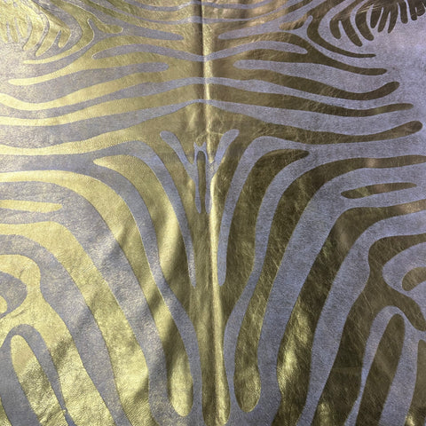 Gold Metallic Zebra Cowhide Rug Size: 7x6 feet J-079