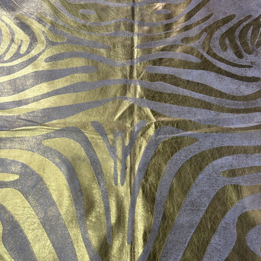 Gold Metallic Zebra Cowhide Rug Size: 7x6.2 feet J-080