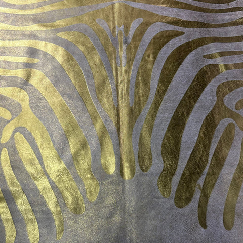 Gold Metallic Zebra Cowhide Rug Size: 7x6 feet J-081