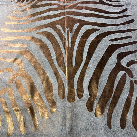 Bronze Metallic Zebra Cowhide Rug Size: 7x6.2 feet J-083