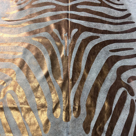 Bronze Metallic Zebra Cowhide Rug (stitch) Size: 7x6 feet J-084