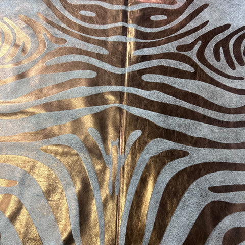 Bronze Metallic Zebra Cowhide Rug (stitch) Size: 7x6 feet J-084