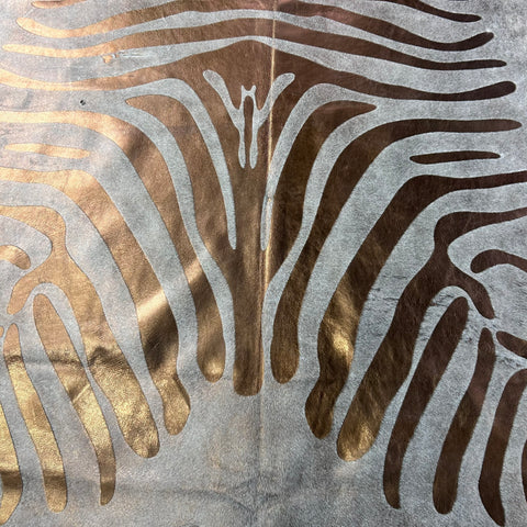 Bronze Metallic Zebra Cowhide Rug Size: 7.7x6 feet J-085