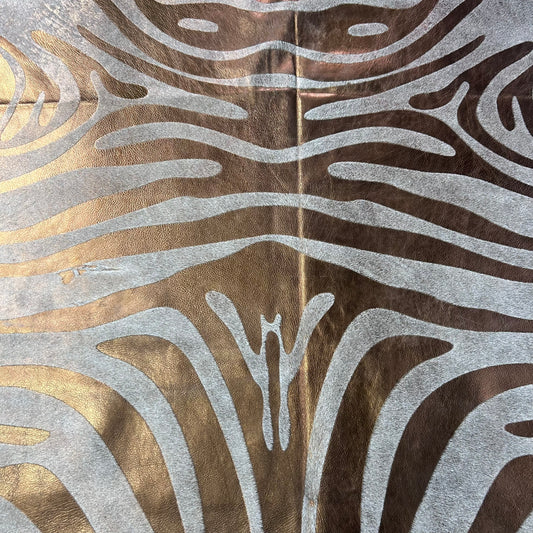 Bronze Metallic Zebra Cowhide Rug Size: 7.7x6 feet J-085