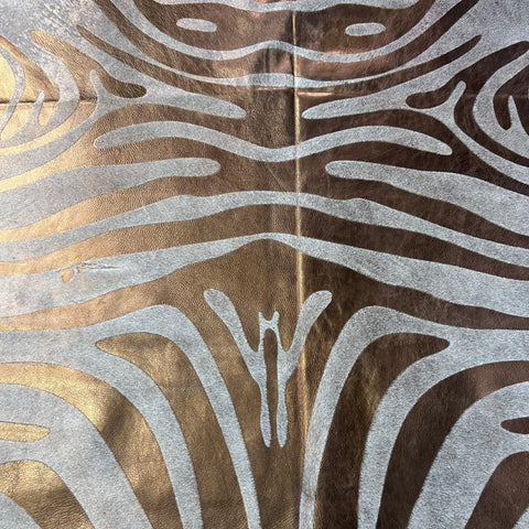 Bronze Metallic Zebra Cowhide Rug Size: 7.7x6 feet J-085