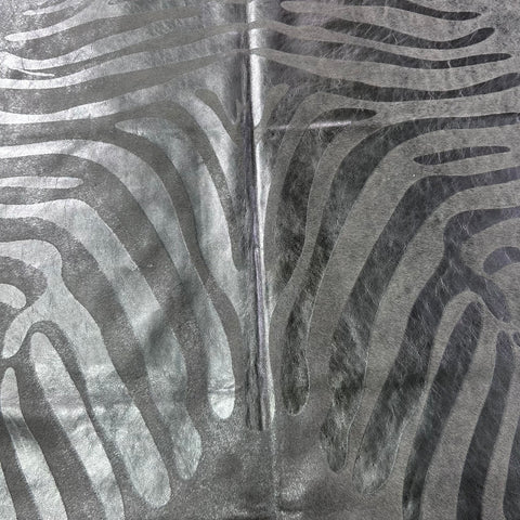 Silver Metallic Zebra Cowhide Rug Size: 7x6 feet J-086