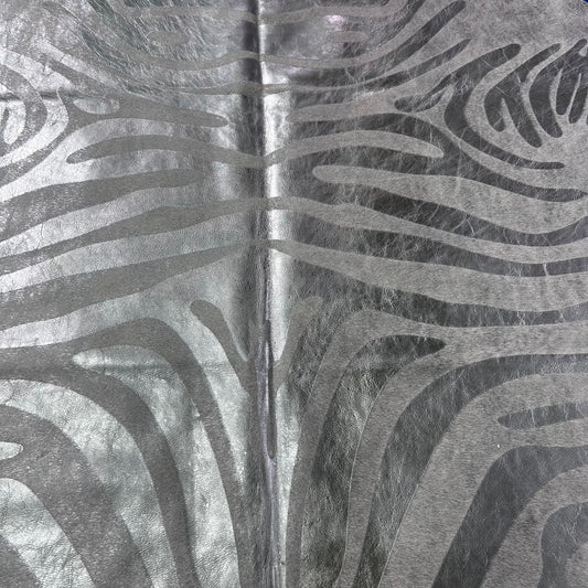 Silver Metallic Zebra Cowhide Rug Size: 7x6 feet J-086
