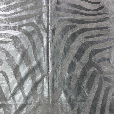 Silver Metallic Zebra Cowhide Rug (stitch) Size: 7x6 feet J-087