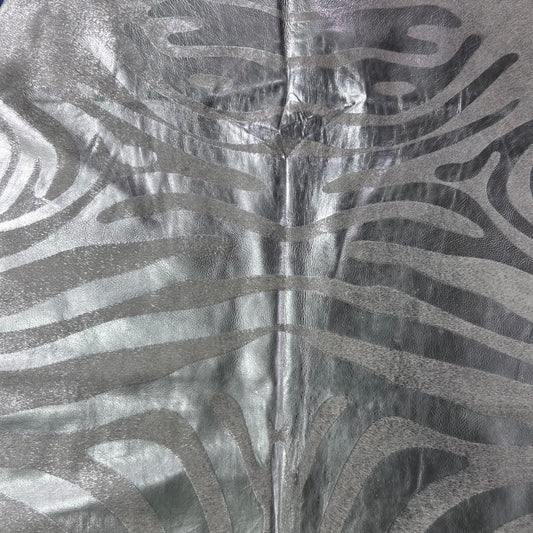 Silver Metallic Zebra Cowhide Rug (stitch) Size: 7x6 feet J-087