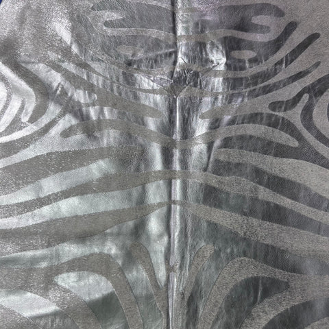 Silver Metallic Zebra Cowhide Rug (stitch) Size: 7x6 feet J-087