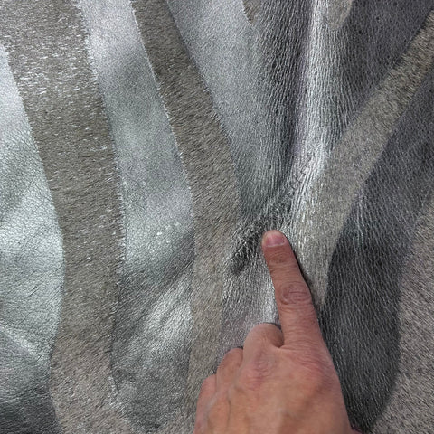 Silver Metallic Zebra Cowhide Rug (stitch) Size: 7x6 feet J-087