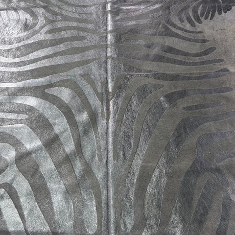 Silver Metallic Zebra Cowhide Rug Size: 7x6 feet J-088