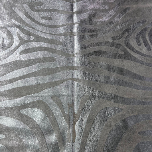 Silver Metallic Zebra Cowhide Rug Size: 7x6 feet J-088