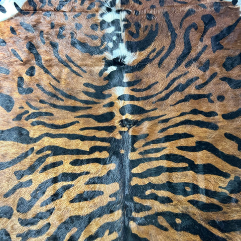 Java Tiger Cowhide Rug with Longish hair Size: 7x6.2 feet Z-387