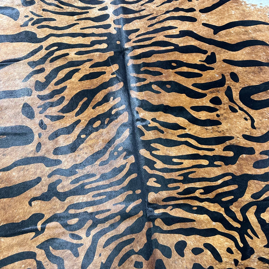 Java Tiger Cowhide Rug Medium Brindle Background Size: 7.2x6 feet Z-390