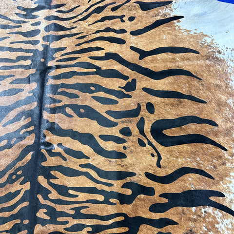 Java Tiger Cowhide Rug Medium Brindle Background Size: 7.2x6 feet Z-390