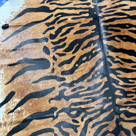 Java Tiger Cowhide Rug Medium Brindle Background Size: 7.2x6 feet Z-390