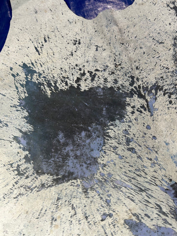 Acid Washed Cowhide Rug with Blue Dye (AZ as a fire brand/ some beige spots) Size: 9x7.5 feet D-127