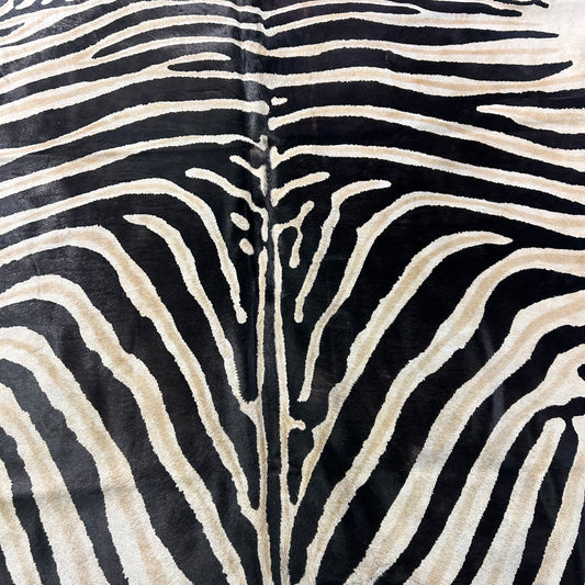 Genuine Zebra Print Cowhide Rug (1 small patch/ hard to see fire brands) Size: 7x6.2 feet Z-396