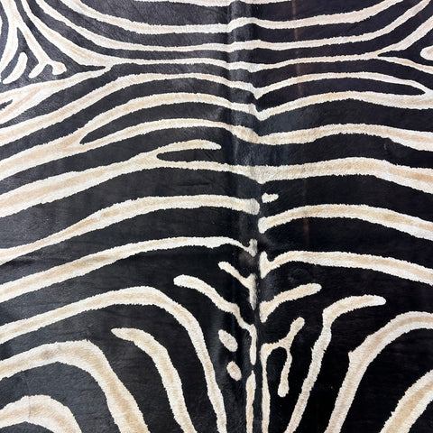 Genuine Zebra Print Cowhide Rug (1 small patch/ hard to see fire brands) Size: 7x6.2 feet Z-396