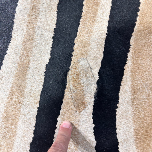 Genuine Zebra Print Cowhide Rug (Darker Inner Stripes/1 small patch) Size: 8x6.5 feet Z-397