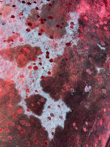 Spotted Cowhide Rug with Red Metallic Acid Washed Size: 7.2x6.2 feet D-133