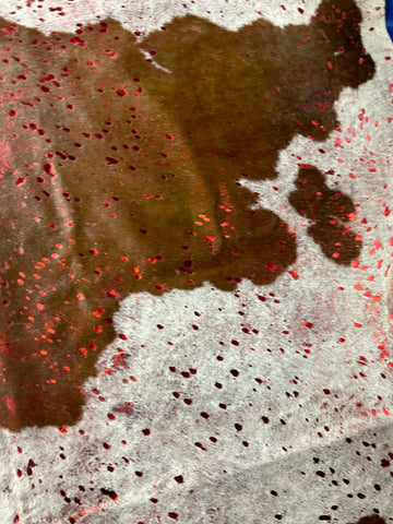 Spotted Cowhide Rug with Red Metallic Acid Washed Size: 7.5x6.2 feet D-141