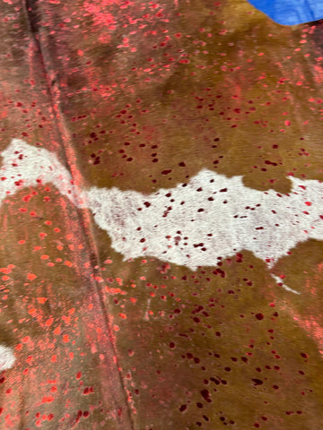 Spotted Cowhide Rug with Red Metallic Acid Washed Size: 7.5x6.2 feet D-141