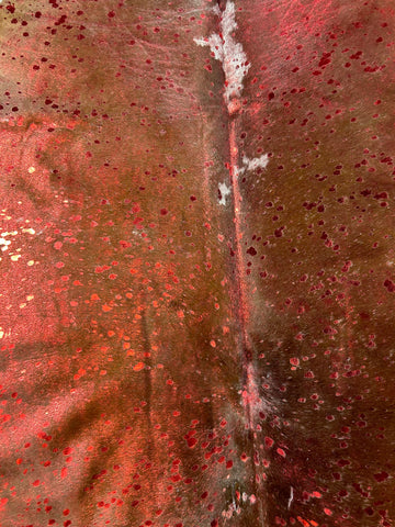 Spotted Cowhide Rug with Red Metallic Acid Washed Size: 7x6.2 feet D-142