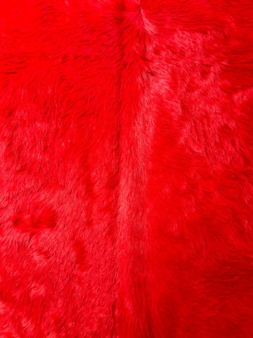 Dyed Red Cowhide Rug (huge and gorgeous/ longish hair) Size: 8x7.7 feet D-148