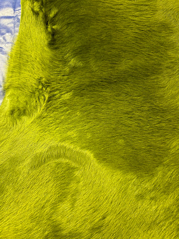 Dyed Chartreuse Green Cowhide Rug (gorgeous hair/ longish and shiny) Size: 7x6.5 feet D-149