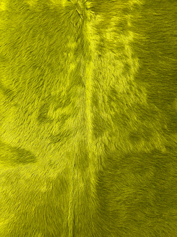 Dyed Chartreuse Green Cowhide Rug (gorgeous hair/ longish and shiny) Size: 7x6.5 feet D-149