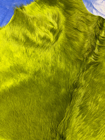 Dyed Chartreuse Green Cowhide Rug (gorgeous hair/ longish and shiny) Size: 7x6.5 feet D-149