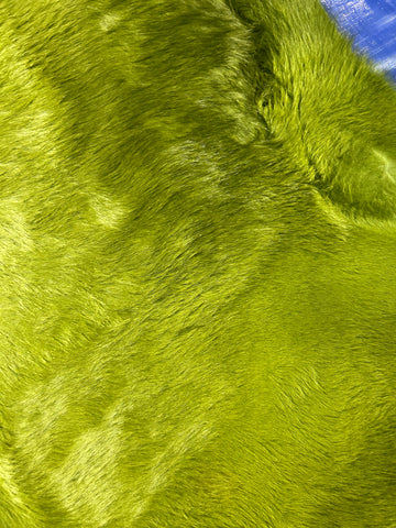 Dyed Chartreuse Green Cowhide Rug (gorgeous hair/ longish and shiny) Size: 7x6.5 feet D-149