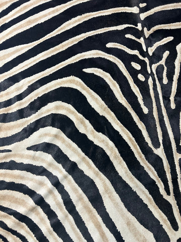 Genuine Zebra Print Cowhide Rug (black stripes are a bit faded/ 2 hard to see patches) Size: 7x5.7 feet D-166