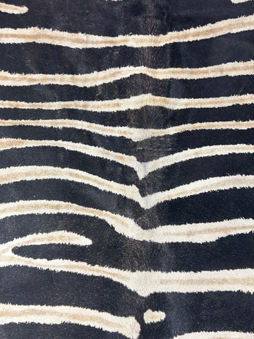 Genuine Zebra Print Cowhide Rug (black stripes are a bit faded/ 2 hard to see patches) Size: 7x5.7 feet D-166