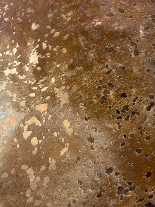 Brown Cowhide Rug with Bronze Metallic Acid Washed Size: 7x7.2 feet D-167