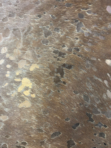 Brown Cowhide Rug with Bronze Metallic Acid Washed Size: 7x7.2 feet D-167