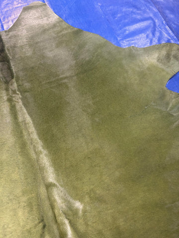 Dyed Green Cowhide Rug (has a stitch but hard to see) Size: 7x7 feet D-168