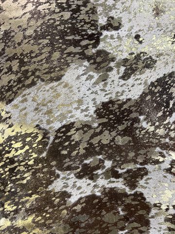 Spotted Cowhide Rug with Gold Metallic Acid Washed Size: 8x7 feet D-173
