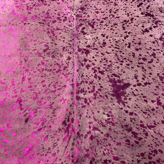 Pink Metallic Acid Washed Cowhide Rug Size: 7x7 feet Y-178