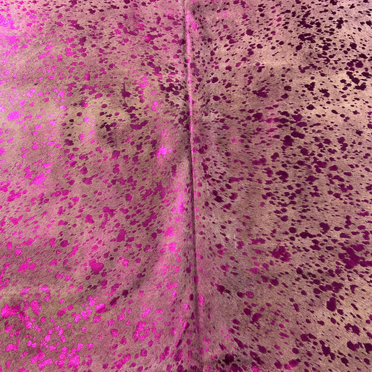 Pink Metallic Acid Washed Cowhide Rug  Size: 7x7 feet Y-179
