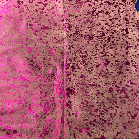 Pink Metallic Acid Washed Cowhide Rug Size: 7x6.5 feet Y-180
