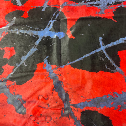 Dyed Red and Purple Acid Washed Cowhide Rug Size: 6.7x6.2 feet J-089