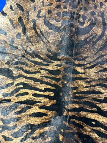 Siberian Tiger Print Cowhide Rug on Brindle Background Size: 7.7x6 feet D-200