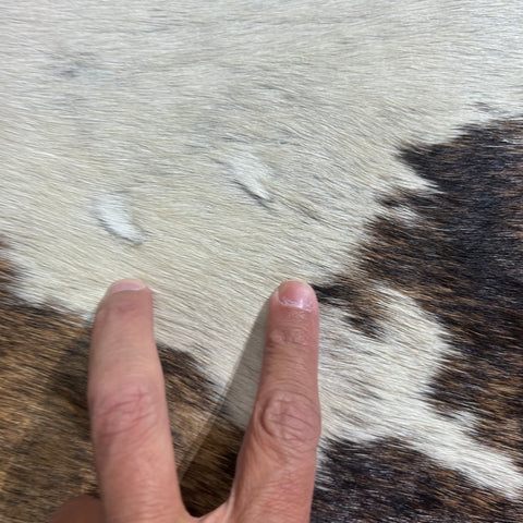 Tricolor Brindle Cowhide Rug (beige and brown tones) Size: 7.7x6.5 feet Z-056