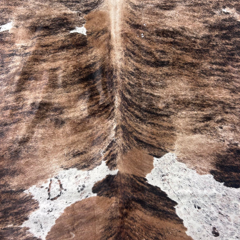 Brown and Beige Tricolor Cowhide Rug Size: 7x6.5 feet Z-060