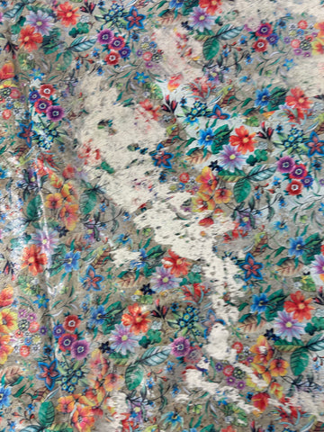 Floral Cowhide Rug (very little hair-on/ thin hide) Size: 7.2x7 feet D-211