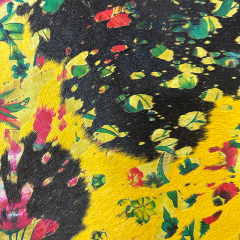 Dyed Yellow Calf Skin with Floral Pattern Acid Washed Size: 39x30" Z-066