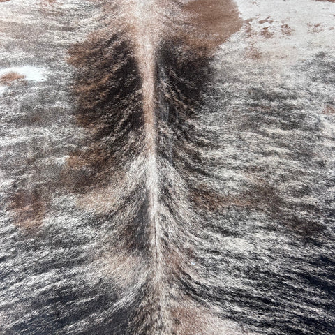 Gorgeous Tricolor Cowhide Rug (mainly grey brindle tones) Size: 8x7.7 feet D-711